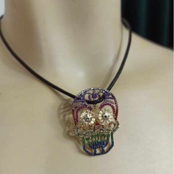 Vintage Sterling Silver Crystals Skull Rope Necklace - Picture 8 of 8